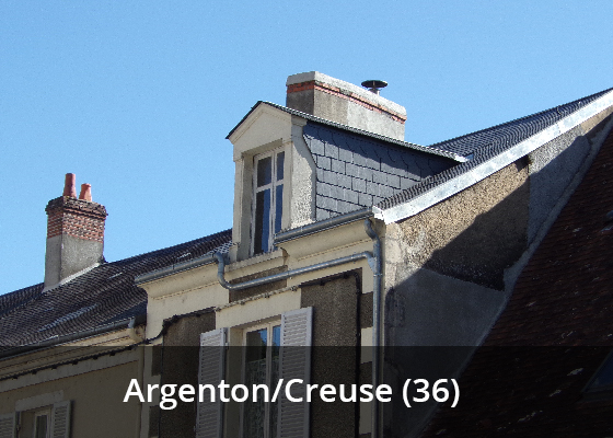 Argenton sur Creuse - Réfection couverture ardoises naturelles et bardage de protection sur pignon